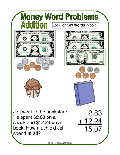 Poster: Math Addition Money Word Problems (primary/elem)