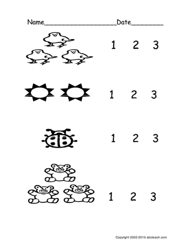 Worksheet: Count Groups of Objects 1-3 (ver 2) (pre-k/primary)