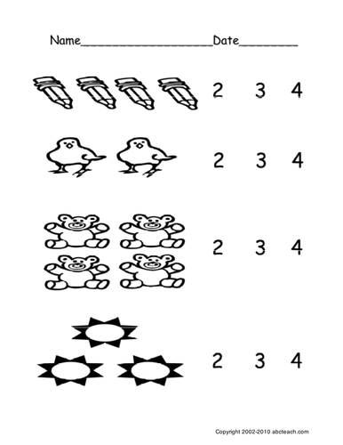 Worksheet: Count Groups of Objects 2-4 (ver 1) (pre-k/primary)
