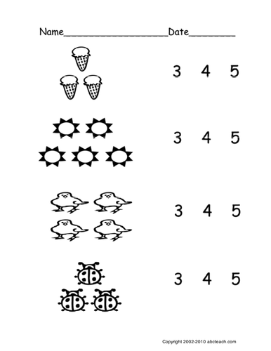 Worksheet: Count Groups of Objects 3-5 (ver 1) (pre-k/primary)