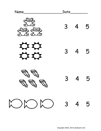 Worksheet: Count Groups of Objects 3-5 (ver 2) (pre-k/primary ...