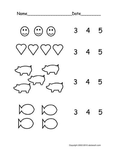 Worksheet: Count Groups of Objects 3-5 (ver 3) (pre-k/primary)