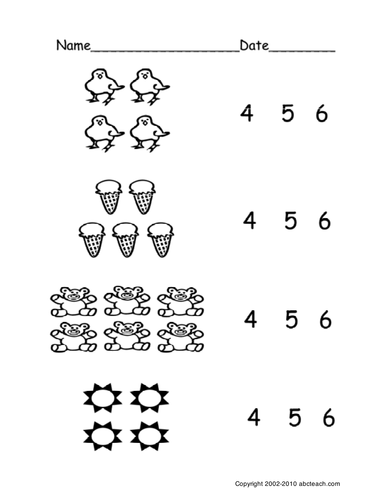 Worksheet: Count Groups of Objects 4-6 (ver 1) (pre-k/primary)