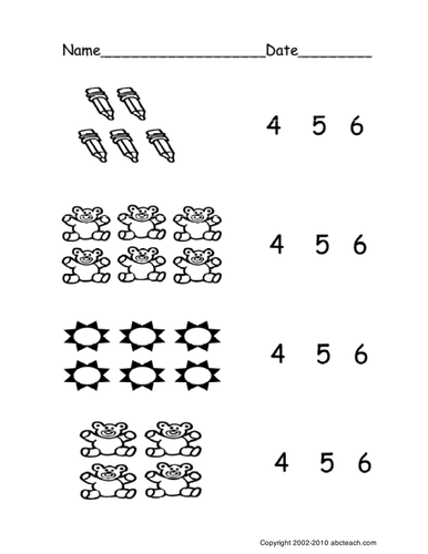 Worksheet: Count Groups of Objects 4-6 (ver 2) (pre-k/primary ...