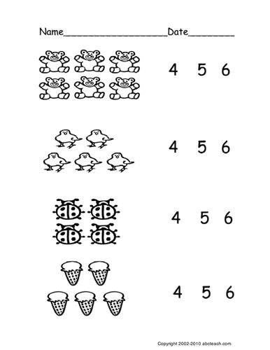Worksheet: Count Groups of Objects 4-6 (ver 3) (pre-k/primary)