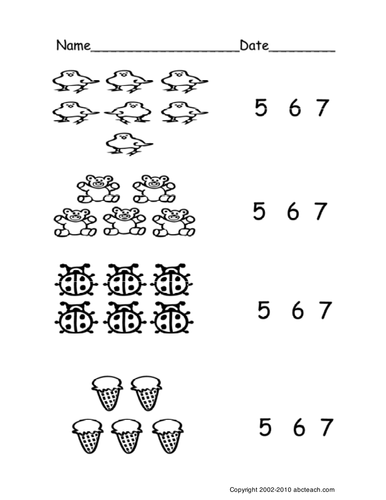 Worksheet: Count Groups of Objects 5-7 (ver 2) (pre-k/primary)