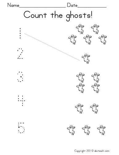 Math: Counting with pictures: Set 2 ghosts (prek-1)