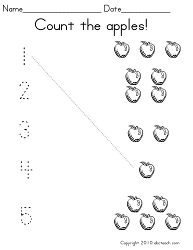 Math: Counting with pictures: Set 3 apples (prek-1)