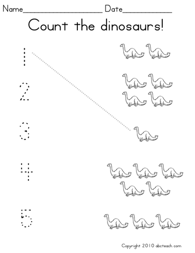 Math: Counting with pictures: Set 5 dinos (prek-1)