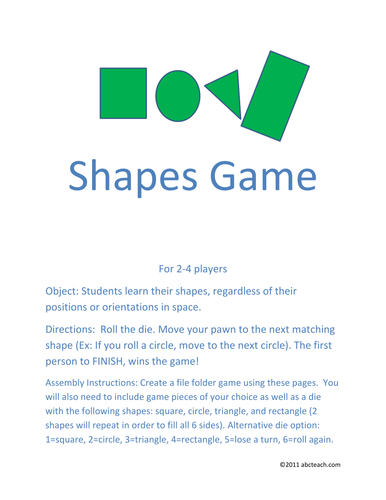 Board Game: Math: Turned Shapes Game