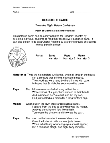 Readers' Theater: Twas' the Night Before Christmas (upper elem)