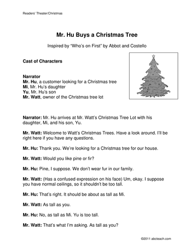 Readers' Theater: Mr. Hu Buys a Christmas Tree (elem/upper elem)