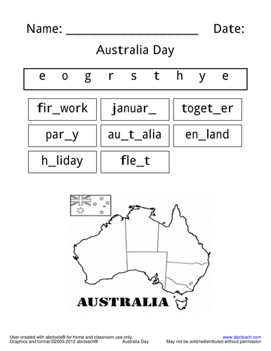 vocabulary australia day activities primary by abcteach teaching