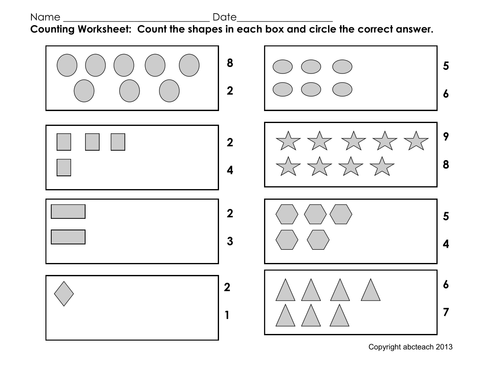 Worksheet: Counting Shapes - grayscale (pre-k/primary) | Teaching Resources