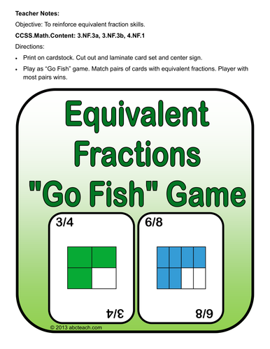 Math: Equivalent Fractions - "Go Fish" Game (elem)