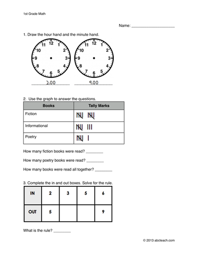 Math: 1st Grade Skills Unit