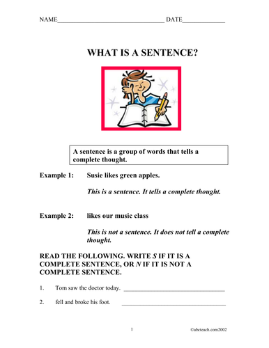 Worksheets: Sentence Fragments (primary)