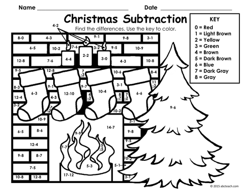 Christmas: Fireplace Scene Subtraction - Coloring Page