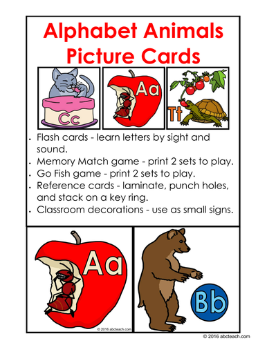 Alphabet Animals Picture Cards