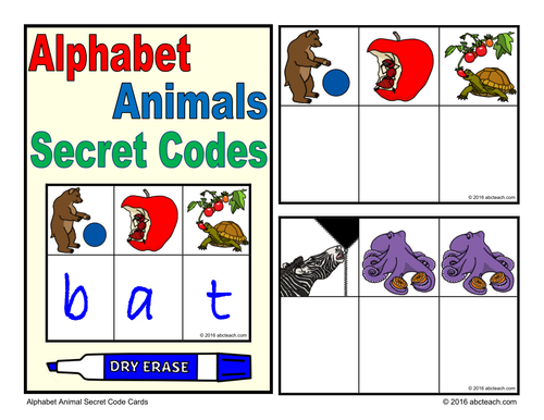 Alphabet Animals: Secret Code Cards - 3-letter words