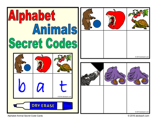 Alphabet Animals Secret Code Cards 3 Letter Words Teaching Resources