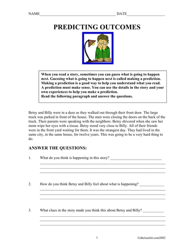 Worksheets: Predicting Outcomes (elem/upper elem)