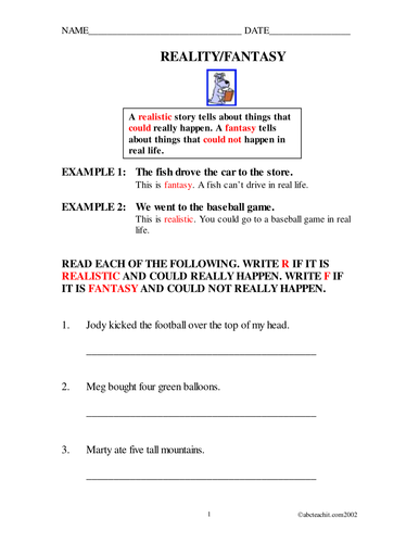 Worksheets: Reality/Fantasy (elem)