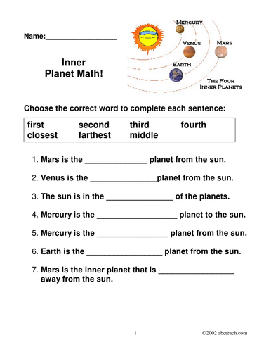 Worksheets: Inner Planet Math (elem/ upper elem)