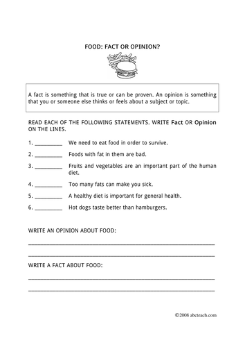 Worksheet: Fact or Opinion? Food (elem)