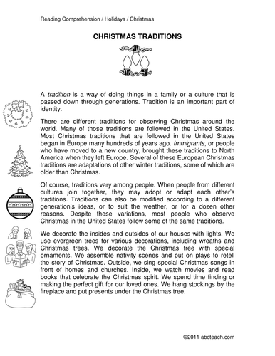 Comprehension: Christmas Traditions (upper elem/middle)