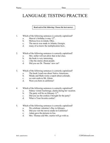 Worksheets: Capitalization (elem)