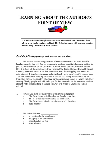 Worksheet: Point of View (upper elementary/middle)