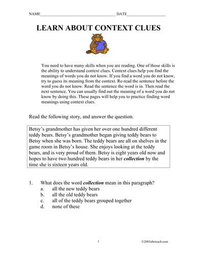 Worksheets: Context Clues (elem/upper elem)