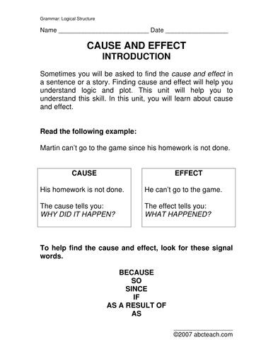 Worksheets: Cause and Effect (primary/elem)