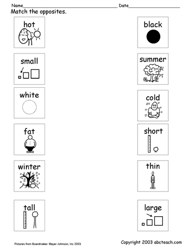 worksheet matching opposites 1 teaching resources