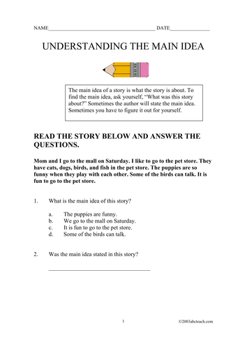 Worksheets: Finding the Main Idea (upper elem)