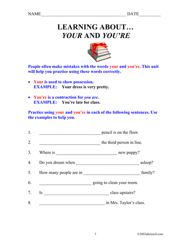 Worksheets: Your and You're (elem)