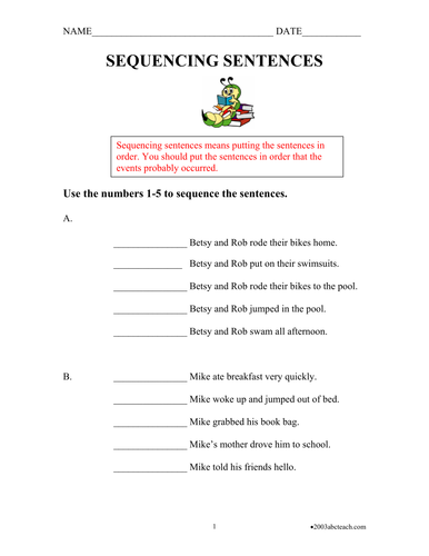Worksheet: Sentence Sequencing (elementary)