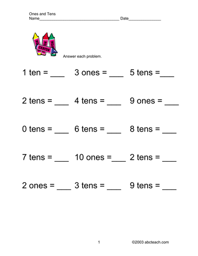Worksheets: Ones and Tens (primary/elem)