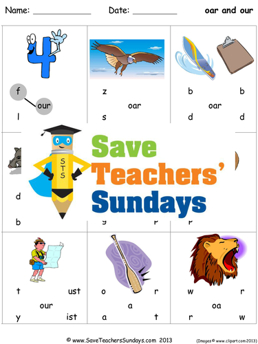 Oar and Our Phonics Worksheets, Activities, Flash Cards, Lesson Plans