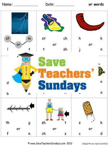 Or Phonics Worksheets, Activities, Flash Cards, Lesson Plans and Other Teaching Resources