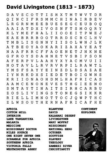 David Livingstone Word Search