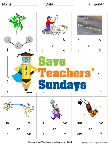 Stressed Er Phonics Worksheets, Activities, Flash Cards, Lesson Plans and Other Teaching Resources