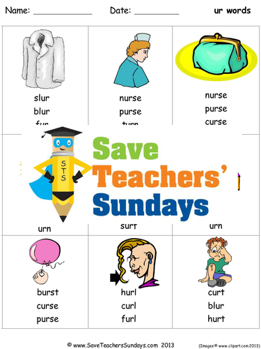 Ur Phonics Worksheets, Activities, Flash Cards, Lesson Plans and Other Teaching Resources