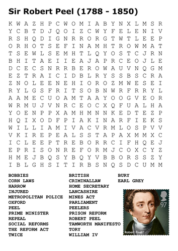 Sir Robert Peel Word Search