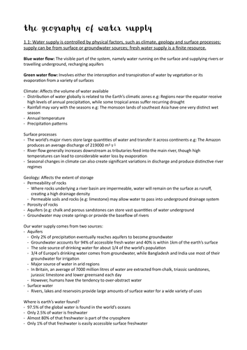 A2 Edexcel Geography Unit 3 Contested Planet WATER CONFLICTS revision notes