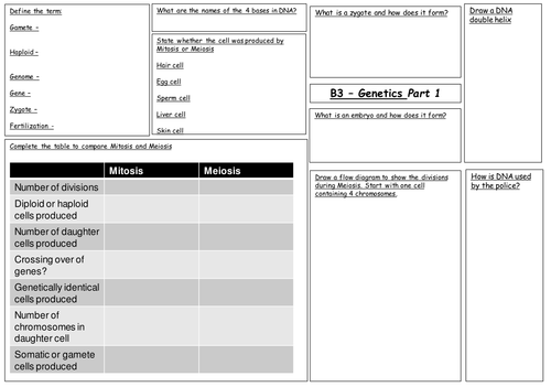 Edexcel 2016 Biology Genetics Topic SB3/CB3 Revision Mats (9-1 GCSE)