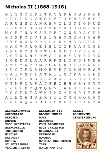 Tsar Nicholas II Word Search