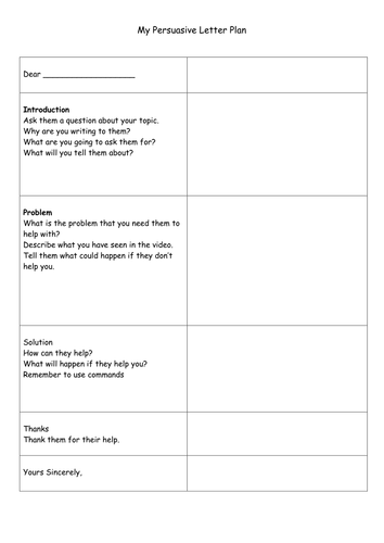 Persuasive Letter Plan Teaching Resources