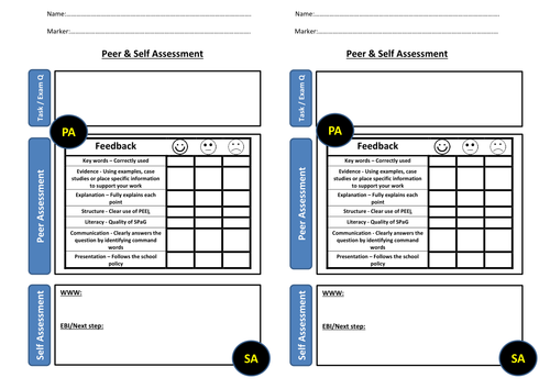 Peer and self assessment sheet
